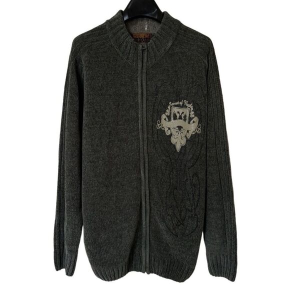 Maxini Men’s Vintage Olive Green Acrylic Chenille Full Zip Sweater Jacket Sz L - Picture 1 of 15